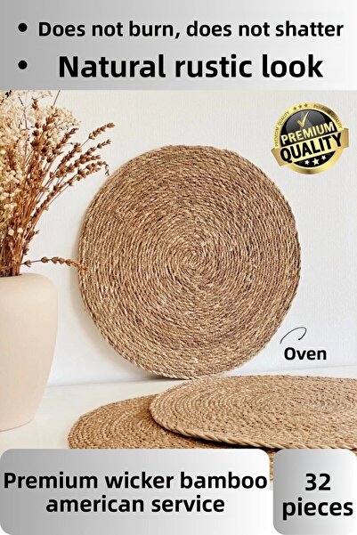 Svein 32 τεμάχια Premium Στρογγυλά Ψάθινα Αμερικάνικα Πλεκτά Σουπλά από Μπαμπ...