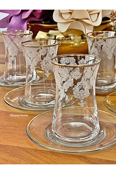 OKYAY HOME 12-Piece Tea Set with Real Gilded Lace - 6-Person Gift Luxury