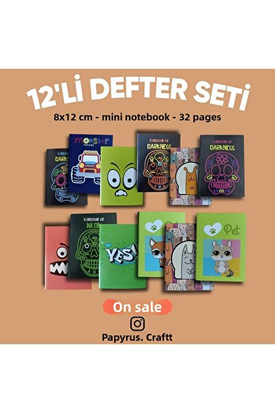 Craft SET DE 12 MINI CARNETURI FĂRĂ LINII A7 (8cm x 12cm) MINI CARNET