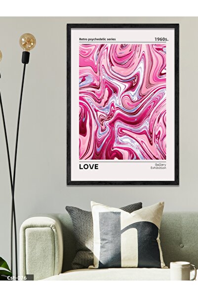 CeSht Pink Marble Pattern Love Written One Piece Black Wooden Framed Painting