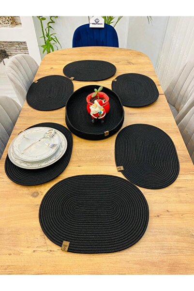 JÜTEX HOME Set de 7 piese din răchită de iută, farfurie ovală americană și coș