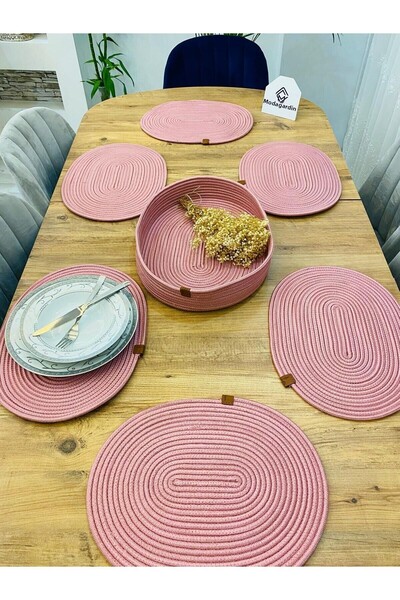 JÜTEX HOME Σετ 7 τεμαχίων από ιούτιο ψάθινο αμερικανικό σερβίτσιο, οβάλ σουπλ...