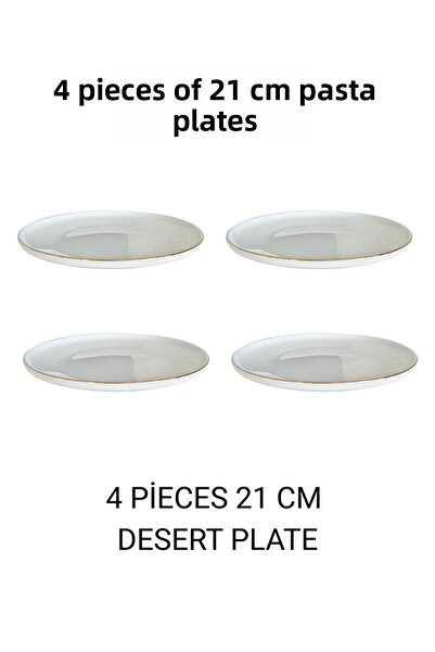 porselenden Modern Gold Cream 4 Person 21 Cm Porcelain Cake Plate Presentation Set