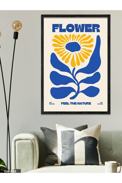 CeSht Yellow Floral Flower Written One-Piece Black Wooden Framed Painting