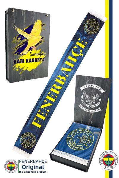 Fenerbahçe Original Licensed You Are a Song Shawl Scarf Canary Printed with Wooden Box