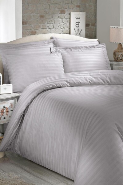 Altınbaşak Gray Satin Single Duvet Cover Set - Always