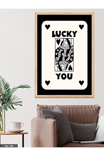 CeSht Tablou negru cu rama din lemn dintr-o singura piesa cu cardul 'LUCKY YOU'