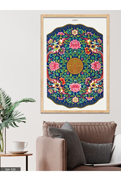 CeSht Tablou rotund cu model Mandala dintr-o singură bucată, cu rama din lemn