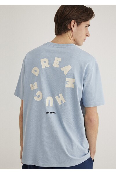 Mavi Modré tričko s potiskem na zádech Volný střih / Volný uvolněný střih 0612254 -80796