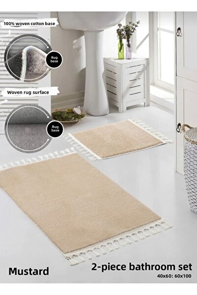 new colourse 2-Piece Pompom Fringed Soft Plush Bath Mat Set – Grey, White, Anthracite, Mink, Mustard