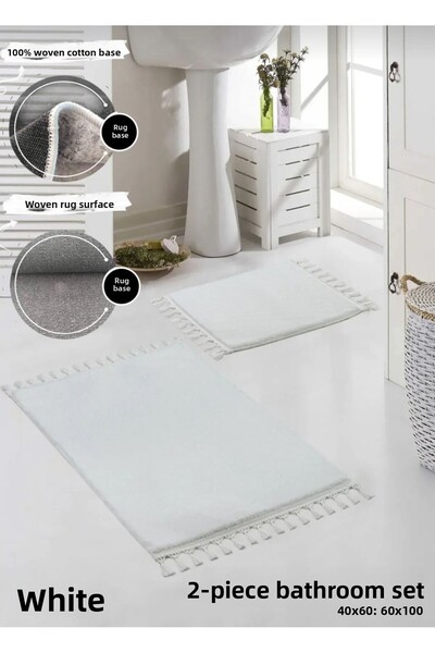 new colourse مجموعة من 2 سجادة حمام من القطيفة الناعمة ذات شراشيب - رمادي، أبيض، أنثراسايت، مينك، خردل