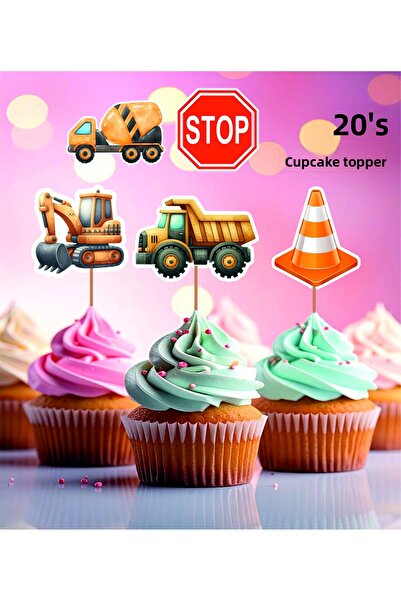 Ege ajans Construction Themed Toothpick Cupcake Topper (20-Piece Thick Paper)