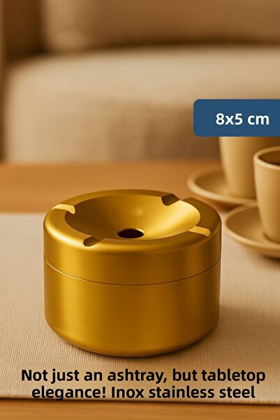 Transformacion Inox Gold Stainless Steel Ashtray – 8X 5 cm | Modern, Hygienic and Durable Design 722190