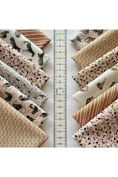 FabricMarket 100% Cotton Satin Fabric – 60 Pieces 20X20 Cm, Safari and Nature Themed Patterns, for Patchwork