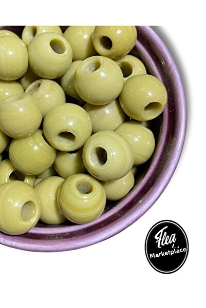 Flea Market 16 مم خرز خروف زجاجي لون عظمي - خرز مكرامية - خرز ديكور - ( 10 قط...