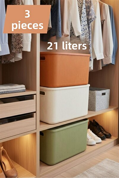 Bayev Colors Mix 3 Pieces 21 Lt Closet Organizer Organizer Hobby Toy Box Storage Box with Lid