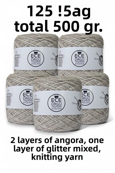 Ece Örgü Tasarım Atölyesi 2 στρώσεις λευκό Ανγκόρα , 1 στρώση καφέ Βισκόζη με...