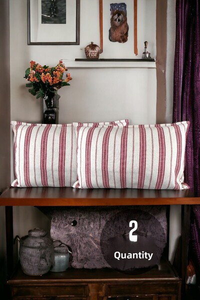 Chintar Modern Cotton Red Striped 2-Piece Cushion Set