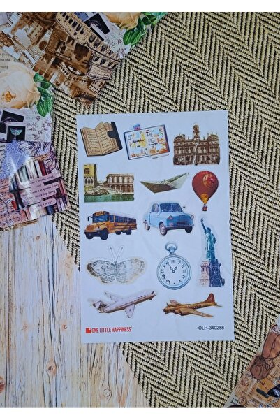 One Little Happiness مجموعة ملصقات دفتر يوميات بتصميم السفر / مناسبة لدفتر ال...