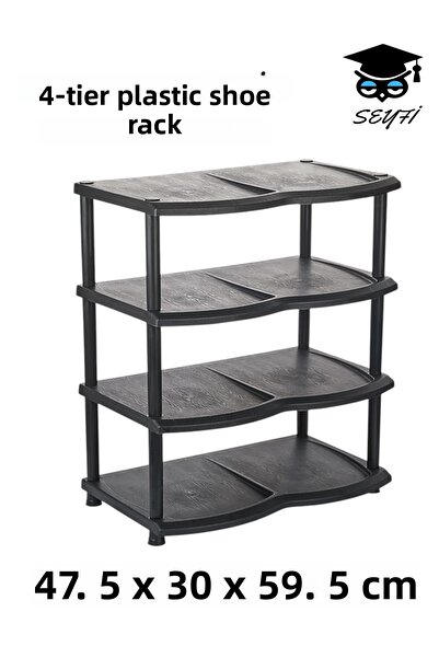 SEYFİKİRTASİYE 4-степенна пластмасова разглобяема етажерка за обувки - черна,...