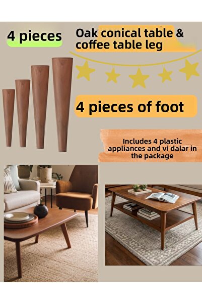 yılmaz ahşap 43cm 4-Piece Conical Raw-Oak Table Leg