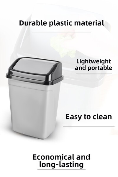 Meleni Home 5 Liter Plastic Trash Can with Lid - Home Office Bathroom Kitchen Countertop Trash Can Gray