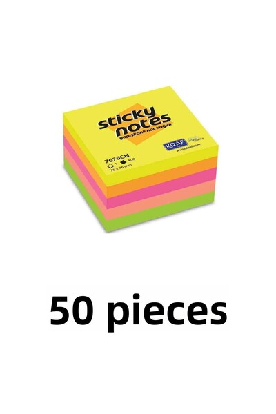 KRAF 50 Pack Adhesive Note Paper Cube 76x76 400yp Neon