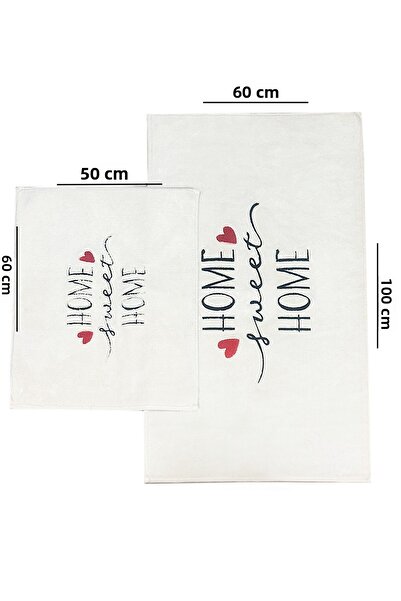 Chilai Home Dolce Home Ecru Embroidered 2-Piece 100% Cotton Bath Rug Set, Washable