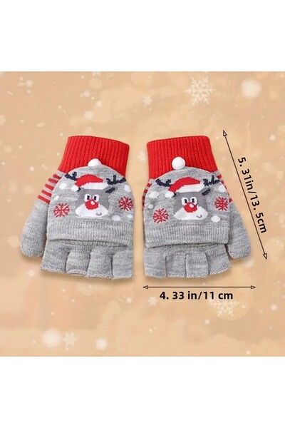 LADİJİTAL BASKI ÇÖZÜMLERİ 1 Piece Knitted Gloves Snowman- Santa Claus - Belt Christmas Deer Pattern