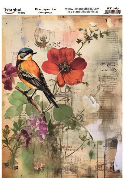 İstanbul Hobi Brass Decopage Paper 30X42Cm Pt-267 Bird Flower