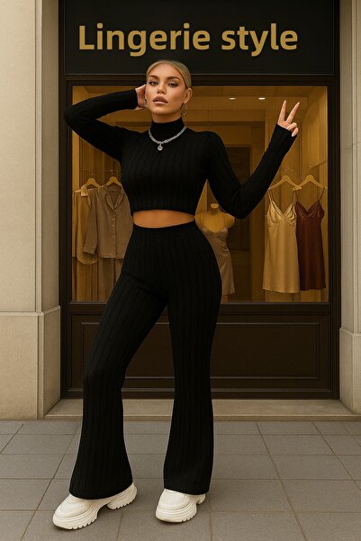 Estilo Lingerie Set sport casual cu jumătate de guler și talie înaltă, cu fun...