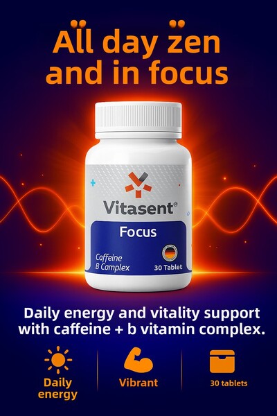 VİTASENT Focus 30 Tablets – Energy, Focus, and Mental Support with Caffeine & B Vitamin Complex