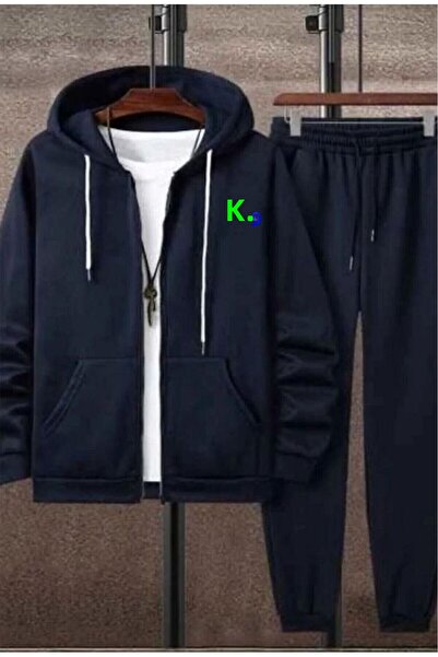 kam's Σετ με κουκούλα με φερμουάρ Oversize μπλε πράσινο λογότυπο