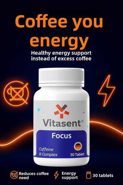 VİTASENT Focus 30 Tablets – Energy, Focus, and Mental Support with Caffeine & B Vitamin Complex