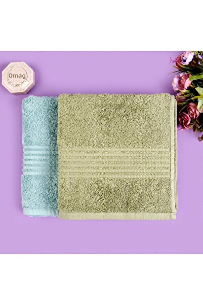 KUT FLY طقم فوط سامانثا ناعمة مكونة من قطعتين - كاكي / أزرق - 50x100 سم