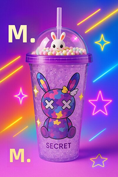 HediyeFilesi زجاجة مياه بسعة 450 مل مع شفاطة، مظهر زجاجي مثلج، طبقة مزدوجة من الميكا، لون أرجواني 2087