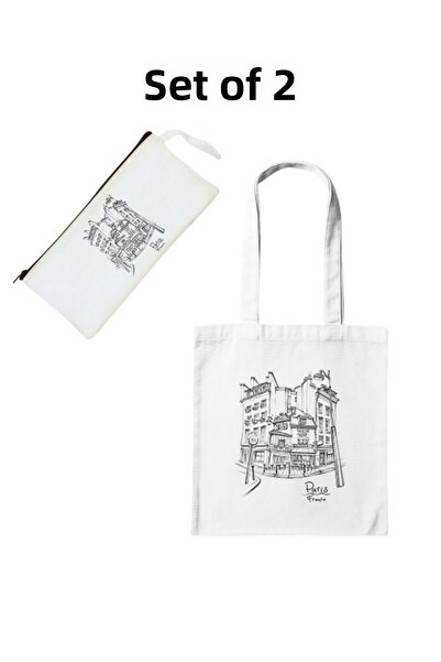junobi مجموعة من قطعتين بتصميم باريس - حقيبة قماشية وحامل أقلام