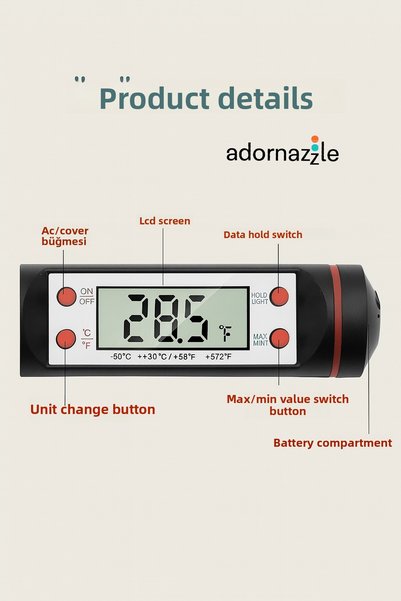 adornazzle Kitchen Food Heat Meter Thermometer, Digital Food Thermometer, Digital Heat Meter