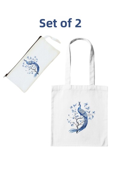 junobi مجموعة الطاووس ذات النمط الأصلي - حقيبة قماشية + حامل أقلام