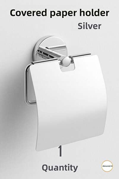 Badem10 Silver Chrome Lid Wc Paper Holder with Screws Stainless Metal Wall Toilet Roll Holder Bathroom Accessory