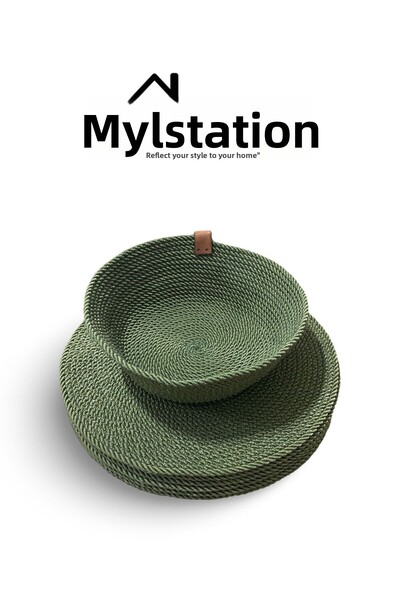 myistasyon "tarzınızı evinize yansıtın" 6 Pieces of Plates and Cups - Wicker American Service, Knitted Bamboo Quality, Cord Rope Plate
