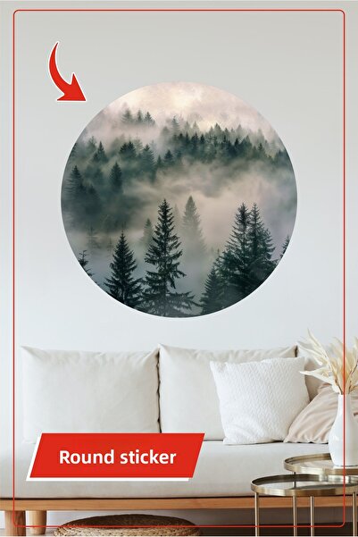 KOSS Dijital Στρογγυλό αυτοκόλλητο με θέμα τον οριζόντιο τοπίο του δάσους Ειρ...