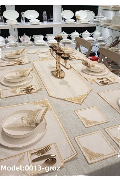 HİFA Linen American Service Runner Set for 8 people (33 pieces) (GROZ model)