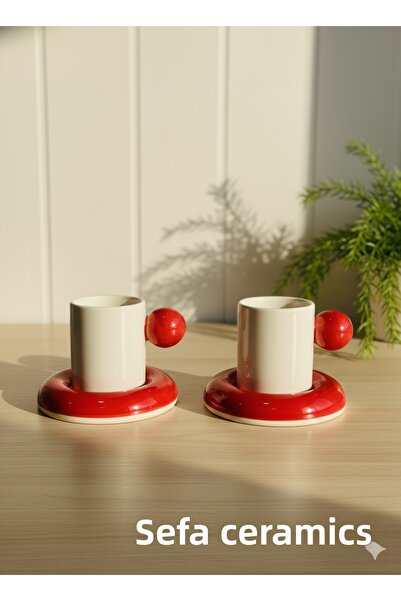 seda seramik Handmade 9 Color Dragee Series 4-Piece Coffee Cup Set for 2 People