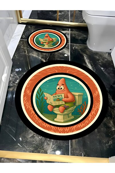 Harikabirev Hari̇kabi̇rev | Bathroom and Toilet Round Mat Reading Newspaper Patric Star Modern | Yvrpsps