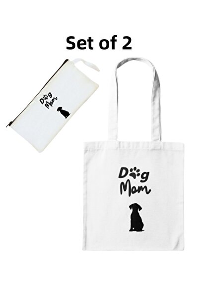 junobi مجموعة حقيبة قماشية وحامل أقلام من Dog Mom - تصميم أم الكلب