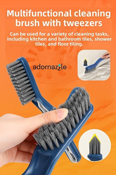 adornazzle Hard Bristle Joint and Groove Cleaning Brush, Brush with Tweezers, Practical Cleaning Brush