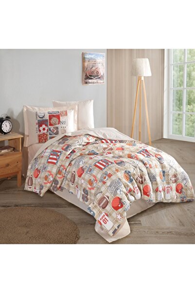 Hobby home collection طقم غطاء لحاف مبطن من قماش البوبلين الفردي باللون البيج...