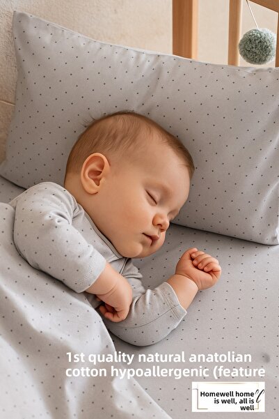 homewell 1St Quality Hypoallergenic Baby Kids Bedding Set Made from Natural Anatolian Cotton Gray