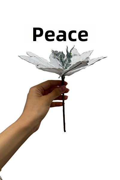 Huzur Party Store Ασημί Λευκό Λουλούδι Αλόγου 21 εκ. Βελούδινο Ασημί Παγιέτες Χριστουγεννιάτικο Πεύκο Πρωτοχρονιάτικο Τεχνητό Λουλούδι Διακόσμηση